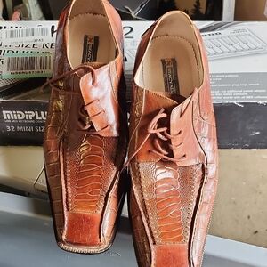 Brown Crocodile Pattern Men's Shoes